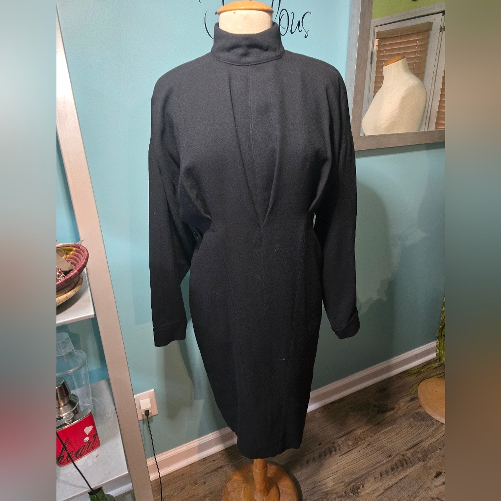 Elegant Black Vintage Karl Lagerfeld Wool Dress